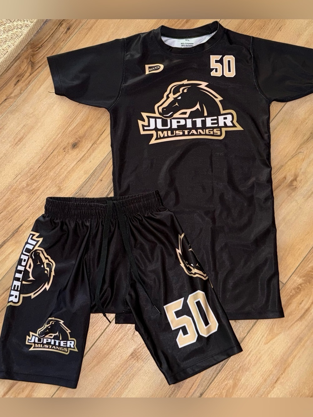 Kids Black Athletic Compression Set Football Gear Jupiter Mustangs Youth Large